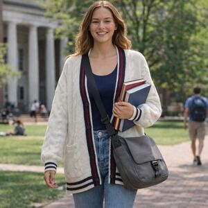 American Eagle Cable Knit Cardigan Sweater Varsity Collegiate Oversized  Sz S